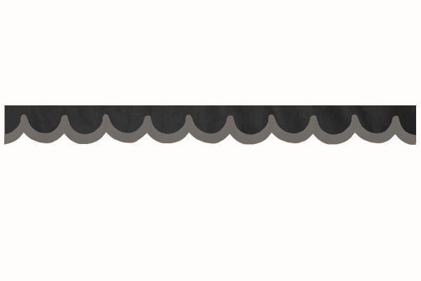 Bård i mockalook för lastbilsruta med kant i läderimitation, dubbelfärgad antracit-svart grå bågform 18 cm