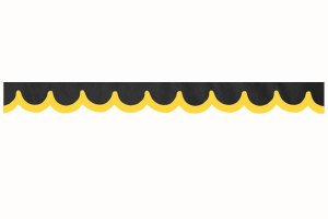 Wildlederoptik Lkw Scheibenbordüre mit Kunstlederkante, doppelt verarbeitet anthrazit-schwarz gelb Bogenform 18 cm