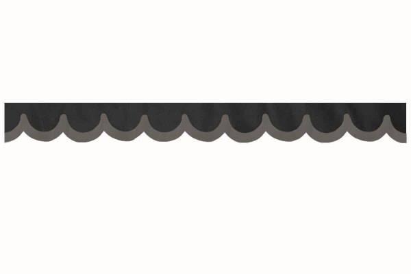 Bård för lastbilsruta i mockalook med kant i läderimitation, dubbelfärgad antracit-svart betong-grå bågform 18 cm