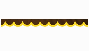 Wildlederoptik Lkw Scheibenbordüre mit Kunstlederkante, doppelt verarbeitet dunkelbraun gelb Bogenform 18 cm