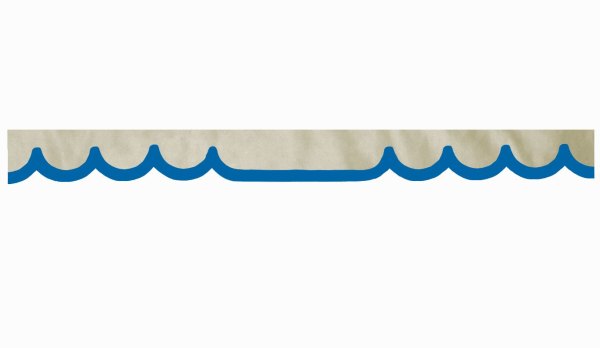 Wildlederoptik Lkw Scheibenbordüre mit Kunstlederkante, doppelt verarbeitet beige blau* Wellenform 18 cm