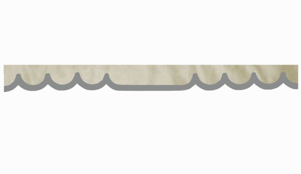 Fönsterbård i mockalook för lastbil med kant i konstläder, dubbelfärgad beige grå vågform 18 cm