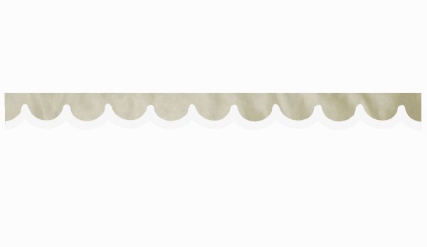 Wildlederoptik Lkw Scheibenbordüre mit Kunstlederkante, doppelt verarbeitet beige weiß Bogenform 18 cm