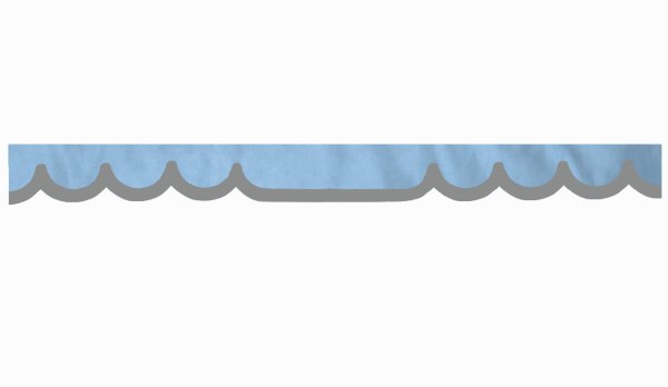Fönsterbård för lastbil i mockalook med kant i konstläder, dubbelfärgad ljusblå grå vågform 18 cm