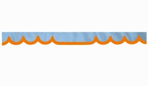 Skivbård i mockalook med kant i konstläder, dubbelfärgad ljusblå orange vågform 18 cm