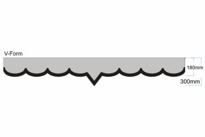 Wildlederoptik Lkw Scheibenbord&uuml;re mit Kunstlederkante, doppelt verarbeitet grau wei&szlig; V-Form 18 cm
