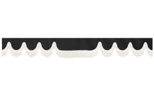 Wildlederoptik Lkw Scheibenbordüre mit Fransen, doppelt verarbeitet anthrazit-schwarz weiß Wellenform 23 cm