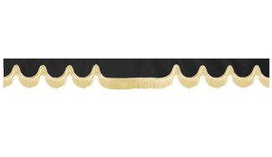 Wildlederoptik Lkw Scheibenbord&uuml;re mit Fransen, doppelt verarbeitet anthrazit-schwarz beige Wellenform 23 cm