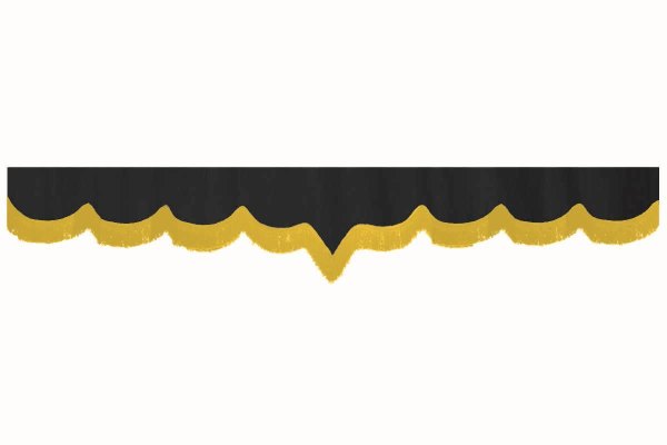 Wildlederoptik Lkw Scheibenbordüre mit Fransen, doppelt verarbeitet anthrazit-schwarz gelb V-form 23 cm