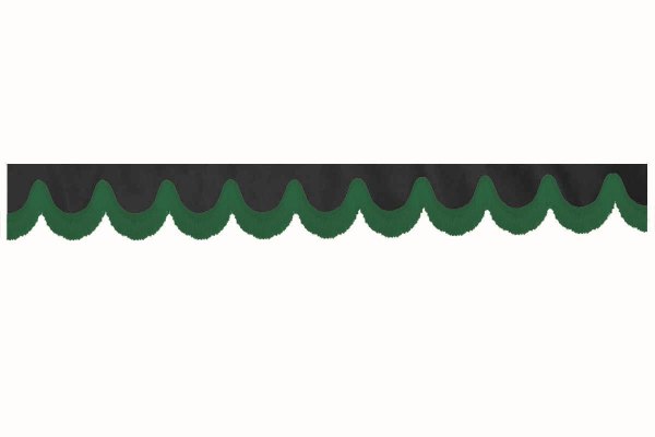 Skivbård med fransar, Suede-look lorry dubbelarbetad antracit-svart grön bågform 23 cm