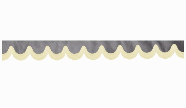 Wildlederoptik Lkw Scheibenbordüre mit Fransen, doppelt verarbeitet grau beige Bogenform 23 cm