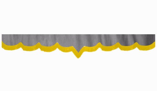 suedelook truck pane border with fringes, Double processed  grey yellow V-form 23 cm