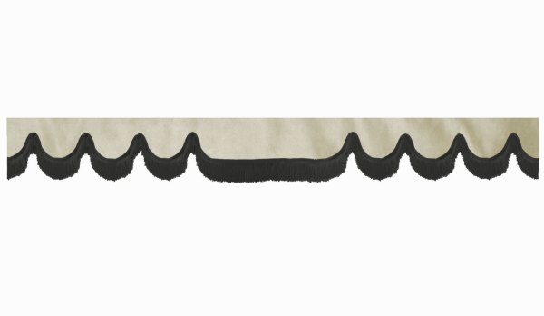 Skivbård i mockalook med fransar, dubbelbearbetad beige svart vågform 23 cm