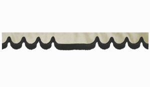 Wildlederoptik Lkw Scheibenbord&uuml;re mit Fransen, doppelt verarbeitet beige schwarz Wellenform 23 cm