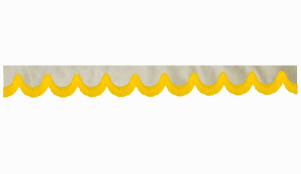 Skivbård i mockalook med fransar, dubbelbearbetad beige gul bågform 23 cm