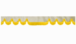 Skivbård i mockalook med fransar, dubbelbearbetad beige gul vågform 23 cm