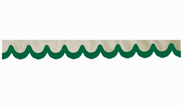 Wildlederoptik Lkw Scheibenbordüre mit Fransen, doppelt verarbeitet beige grün Bogenform 23 cm