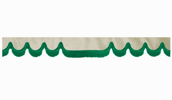 Skivbård i mockalook med fransar, dubbelbearbetad beige grön vågform 23 cm