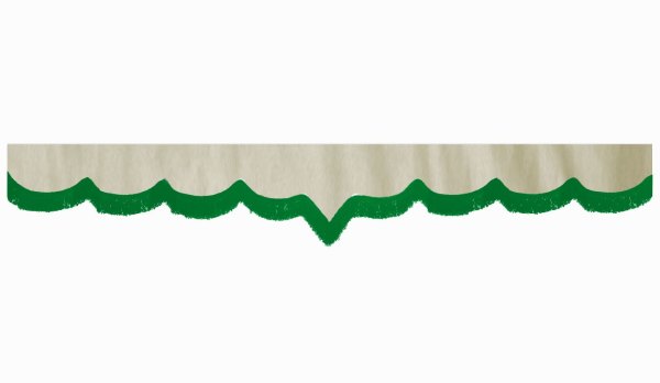 Skivbård i mockalook med fransar, dubbelbearbetad beige grön V-form 23 cm