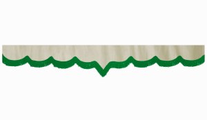 suedelook truck pane border with fringes, Double processed  beige green V-form 23 cm