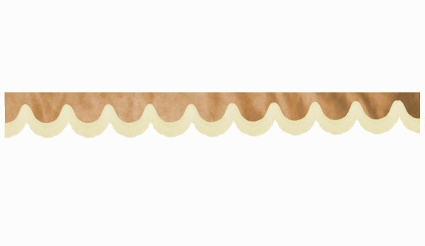 Wildlederoptik Lkw Scheibenbordüre mit Fransen, doppelt verarbeitet caramel beige Bogenform 23 cm