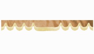 Wildlederoptik Lkw Scheibenbordüre mit Fransen, doppelt verarbeitet caramel beige Wellenform 23 cm