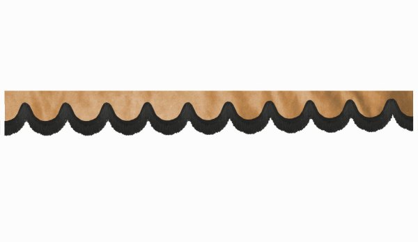 Wildlederoptik Lkw Scheibenbordüre mit Fransen, doppelt verarbeitet caramel schwarz Bogenform 23 cm