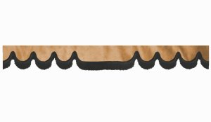 Wildlederoptik Lkw Scheibenbordüre mit Fransen, doppelt verarbeitet caramel schwarz Wellenform 23 cm