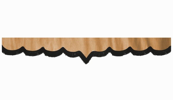 suedelook truck pane border with fringes, Double processed  caramel black V-form 23 cm