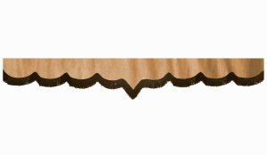 suedelook truck pane border with fringes, Double processed  caramel brown V-form 23 cm