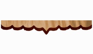 Skivb&aring;rd med fransar i mockalook, dubbelarbetad karamell bordeaux V-form 23 cm