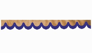 Skivbård i mockalook med fransar, dubbelbearbetad karamellblå bågform 23 cm