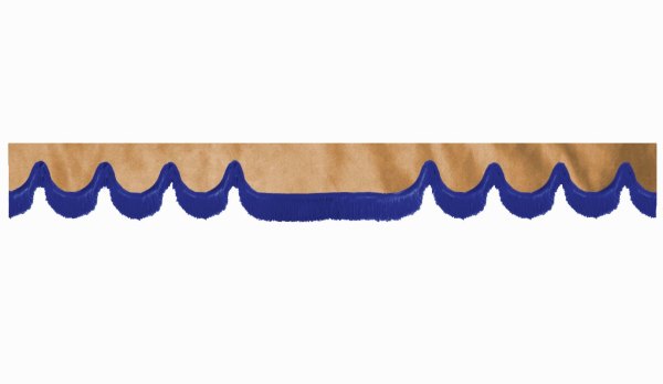 Wildlederoptik Lkw Scheibenbordüre mit Fransen, doppelt verarbeitet caramel blau Wellenform 23 cm