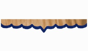 Su&egrave;de-look truckschijfrand met franjes, dubbele afwerking karamel blauw V-vorm 23 cm