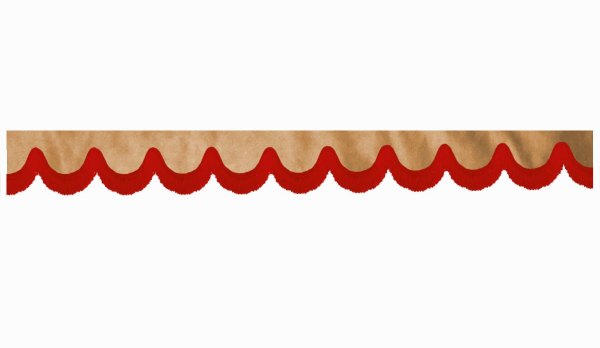 suedelook truck pane border with fringes, Double processed  caramel red shape 23 cm
