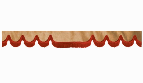 Wildlederoptik Lkw Scheibenbordüre mit Fransen, doppelt verarbeitet caramel rot Wellenform 23 cm