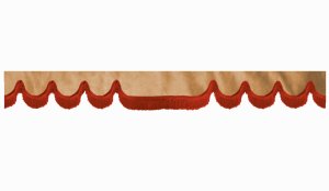 suedelook truck pane border with fringes, Double processed  caramel red Wave form 23 cm