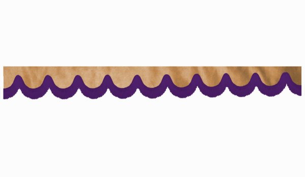 Skivbård med fransar, Suede-look, dubbelarbetad karamell lila bågform 23 cm