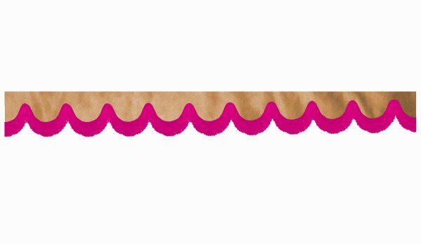 Wildlederoptik Lkw Scheibenbordüre mit Fransen, doppelt verarbeitet caramel pink Bogenform 23 cm
