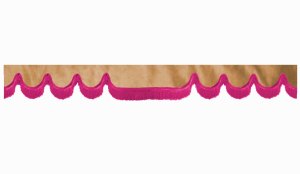 Wildlederoptik Lkw Scheibenbordüre mit Fransen, doppelt verarbeitet caramel pink Wellenform 23 cm