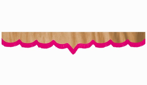 Wildlederoptik Lkw Scheibenbordüre mit Fransen, doppelt verarbeitet caramel pink V-form 23 cm