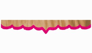 Wildlederoptik Lkw Scheibenbord&uuml;re mit Fransen, doppelt verarbeitet caramel pink V-form 23 cm