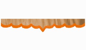 Wildlederoptik Lkw Scheibenbordüre mit Fransen, doppelt verarbeitet caramel orange V-form 23 cm