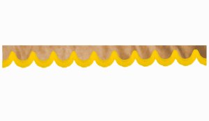 Wildlederoptik Lkw Scheibenbord&uuml;re mit Fransen, doppelt verarbeitet caramel gelb Bogenform 23 cm