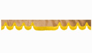 Wildlederoptik Lkw Scheibenbordüre mit Fransen, doppelt verarbeitet caramel gelb Wellenform 23 cm