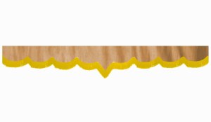 Su&egrave;de-look truckschijfrand met franjes, dubbele afwerking karamel geel V-vorm 23 cm