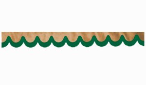 Wildlederoptik Lkw Scheibenbordüre mit Fransen, doppelt verarbeitet caramel grün Bogenform 23 cm