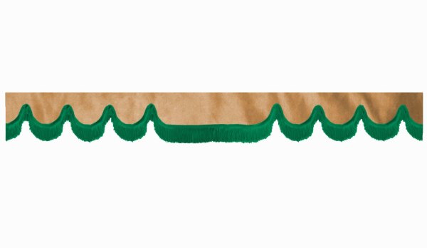 Wildlederoptik Lkw Scheibenbordüre mit Fransen, doppelt verarbeitet caramel grün Wellenform 23 cm