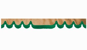 suedelook truck pane border with fringes, Double processed  caramel green Wave form 23 cm