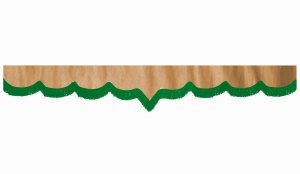 Wildlederoptik Lkw Scheibenbordüre mit Fransen, doppelt verarbeitet caramel grün V-form 23 cm